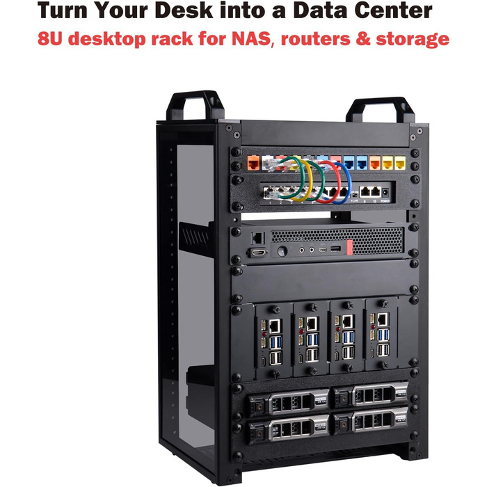 Дюймова серверна шафа, міні-стійка глибиною 200 мм з полицею та заглушкою, для NAS, AV та мережевого обладнання (чорна), 1, 8U 10-