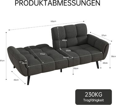 Диван з функцією сну, розкладний диван, 3-місний диван-ліжко, 155x85 см, зручний та підходить для вітальні, офісу, кімнати відпочинку, спальні (темно-сірий)