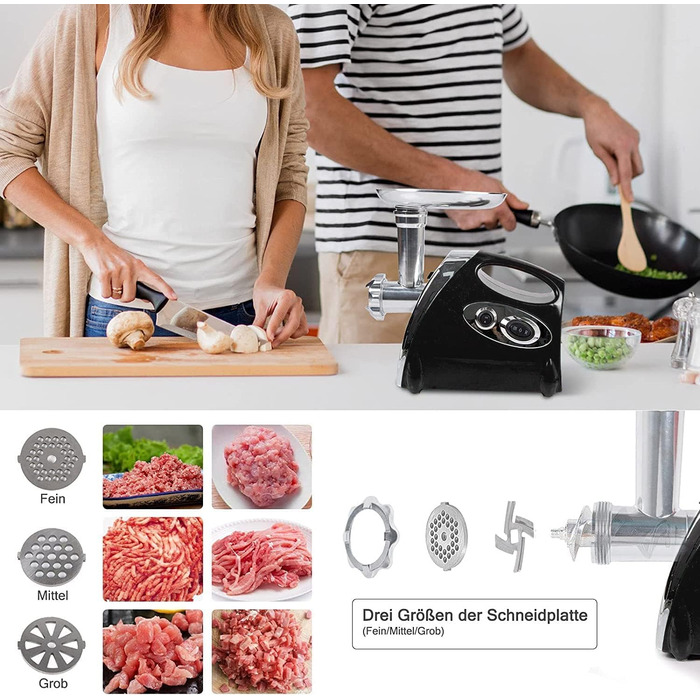 М'ясорубка для ковбас - 2800 Вт Електрична ковбасна машина з металевою шестернею Високоефективна м'ясорубка з нержавіючої сталі з