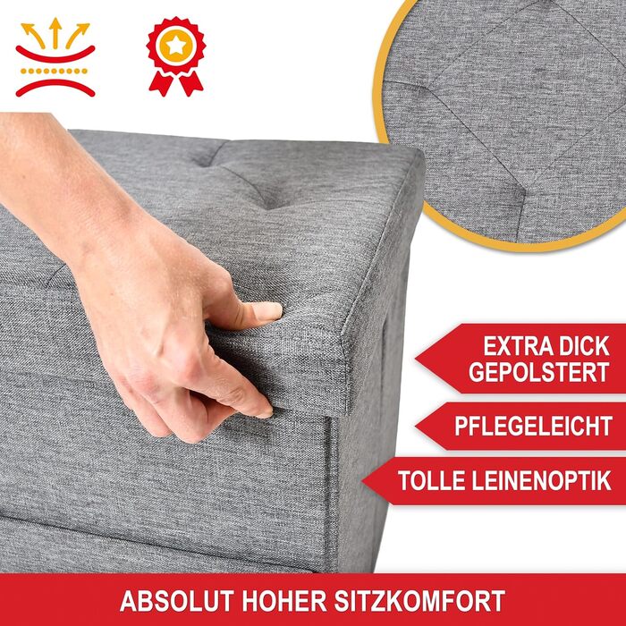 Лавка для зберігання речей - з практичним місцем для зберігання речей - кришка на петлях та шухляди - коробка для зберігання сірого кольору - м&39яка - ідеальні меблі для вітальні, коридору тощо (2 шухляди)