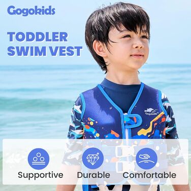 Плавальний жилет Gogokids для малюків 1-5 років 15-30 кг, дитячий плавальний жилет з подвійними регульованими ремінцями, плавальний жилет для немовлят, дівчаток та хлопчиків, регульований для басейну та пляжу, розмір L (4-5 років), темно-синій