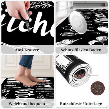 Килим для передпокою Alishomtll Runner, нековзний, 60x180 см, кухонний килимок, протиковзкий, можна прати, стійкий до плям, абсорбуючий, сучасний килимок, легкий у догляді, килимок для кухні, для вітальні, чорний, 60 x 180 см