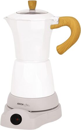 Електрична італійська кавоварка Jocca Nature Line, 6 чашок, бездротовий глечик, електрична основа, поворот на 360, глечик із охолоджувальною ручкою, автоматичне відключення, збереження тепла, білий