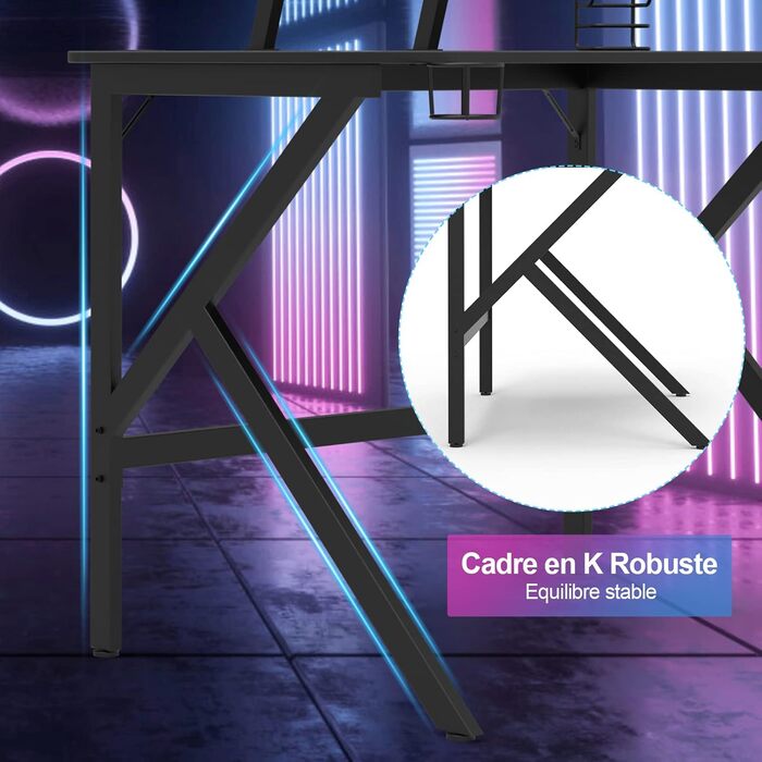 Комп&39ютерний стіл K-frame, ігровий стіл з підставкою для контролера, підсклянник, гачок для навушників, ігровий стіл, ігровий стіл чорного кольору 100x55x90,5 см, офісний комп&39ютерний стіл