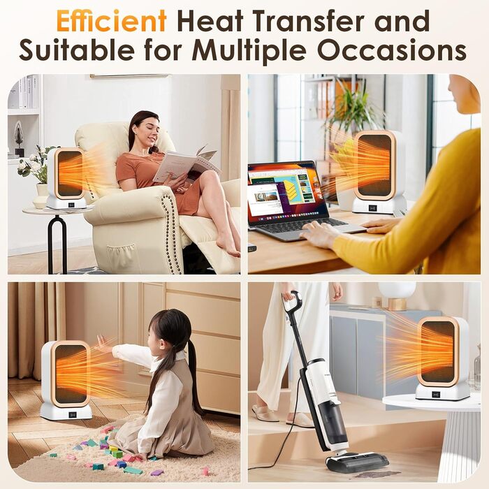 Міні-керамічний вентилятор-обігрівач, портативні електричні обігрівачі, енергозберігаючий вентилятор-обігрівач потужністю 1000 Вт, портативний вентилятор-обігрівач PTC, малий, захист від перегріву та перекидання, для офісу, дому, гуртожитку, білий-009