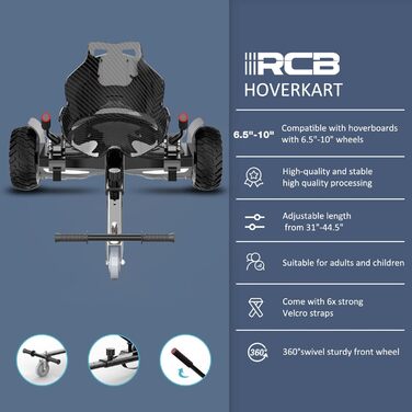 Гіроскутер RCB SUV з сидінням – позашляховий 8,5" Hummer Hoverkart Go Kart з Bluetooth та додатком, самобалансуючий для дітей, чорний