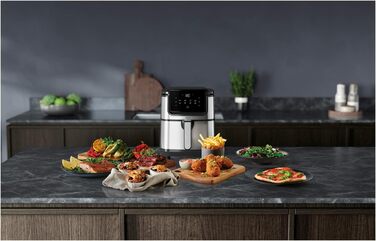 Аерофритюрниця AEG AF6-1-4ST / Смаження у фритюрі / Гриль / Смаження / Випічка без / Низький вміст олії / 8 програм / Ємність 3.5 л / Можна мити в посудомийній машині / Світлодіодний сенсорний дисплей / Програмований / Нержавіюча сталь, сіра нержавіюча ст