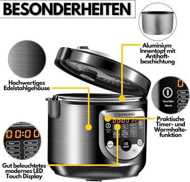 Мультиварка 18в1 Повільна плита 900 Вт 5 літрів Рисоварка Відпарювач Підігрівач їжі Сотейник Йогуртниця Мультипіч Скороварка Гаряча плита Плита