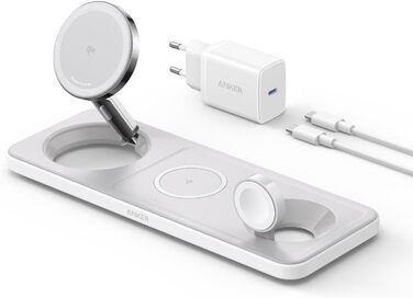 Складна бездротова зарядна станція 3-в-1 Anker MagGo, сертифікований Qi2 надшвидкий бездротовий зарядний пристрій потужністю 15 Вт