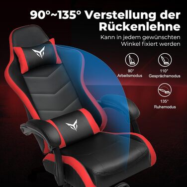 Ігрове крісло GTPLAYER, ергономічне офісне крісло з регульованим підголівником та поперековою опорою, ігрове крісло, червоне