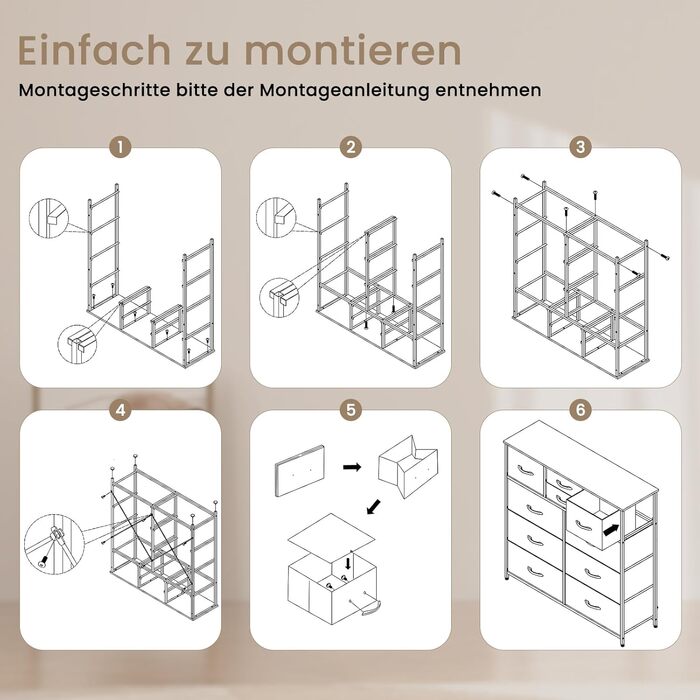 Комод WOLTU з 10 тканинними шухлядами, сервант для вітальні, комод для спальні, шафа для передпокою, металевий каркас, індустріальний стиль, вінтажний коричневий чорний, SSK009shm вінтажний коричневий чорний 10 тканинних шухляд