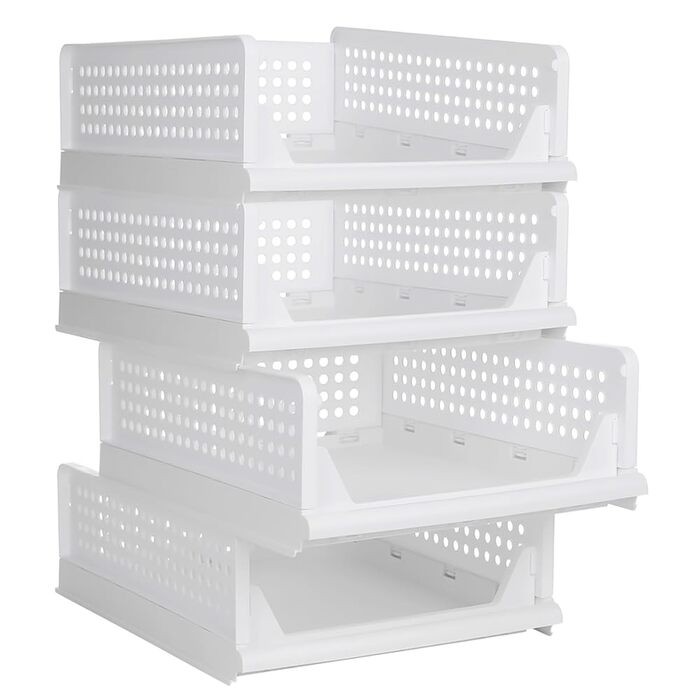 Органайзер для шафи-купе, штабелювана коробка для зберігання одягу, ковдр та іграшок, 33,5 x 43 x 56 см, 4 (2 шт.) - Білий 33,5 x 43 x 56 см, 4 шт. (2 шт.) Білий