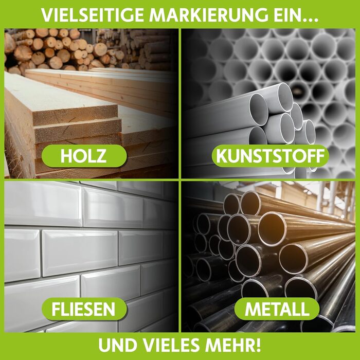 Набір будівельних маркерів Tracer з 5 предметів у футлярі для зберігання столярний олівець, 2 маркери з довгим наконечником, маркер, що не засмічується, та дозатор для змінних картриджів.