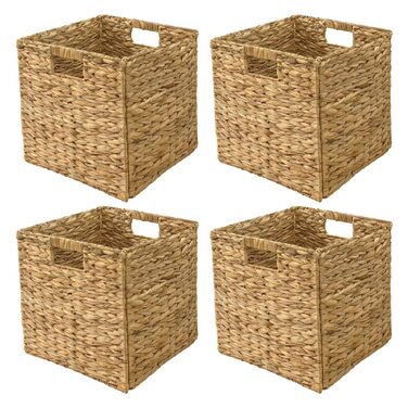 Кошики для зберігання Kallax з 4 предметів, вкладиші з водяного гіацинта для полиць, складні коробки Kallax, плетений кошик для зберігання, кошик для білизни для полиць, плетені контейнери для ванної кімнати (30 см * 30 см * 30 см), комплект з 4 предметів