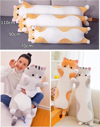 Плюшева іграшка-подушка Кішка Kawaii XXL, 50 см сіра