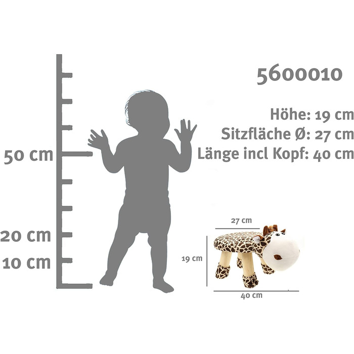 Стілець/табурет ELLUG для дітей, тварин, плюшевий чохол та дерев'яні ніжки, до 70 кг, 47 * 20 * 27 см (жираф)