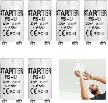 Стартер для люмінесцентних ламп, люмінесцентний для одноконтурної світлодіодної трубки лампи longlife light люмінесцентної лампи довготривалий стартер для люмінесцентних ламп LED лампи (6*4-65W), 6 шт.