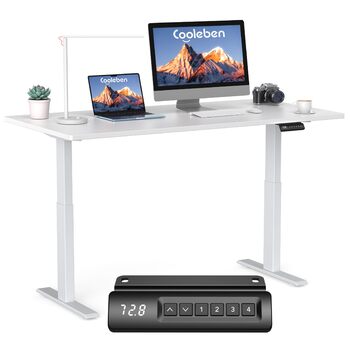 Стіл з регулюванням висоти та двома двигунами, цільна стільниця 25 мм, інтелектуальне керування з 4 налаштуваннями пам&39яті, вантажопідйомність 35 кг, тихий &lt45 дБ (білий білий, 140 см x 70 см) Білий білий 140 см x 70 см