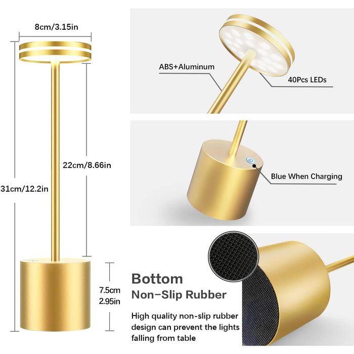 Світлодіодна настільна лампа Hapfish Акумуляторна батарея, 5000 мАг сенсорна настільна лампа з регулюванням яскравості, настільні