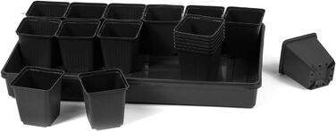 Квадратних горщиків для розсади з блюдцями, горщики для живців та розмноження розсади, з лотком, лотки для перенесення човників (горщики для розсади 9x9x9,5 блюдця 5 шт.) Горщики для розсади 9x9x9,5 блюдця, 5 шт., 18