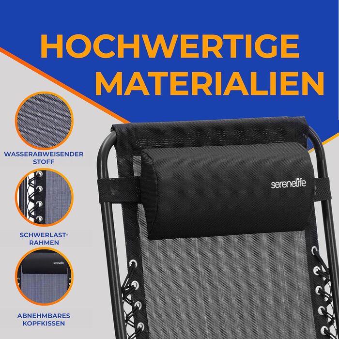 Комплект із 2 шезлонгів SereneLife, чорний складні шезлонги для відпочинку з невагомістю, водонепроникні та складні, ідеально підходять для саду, балкону та кемпінгу