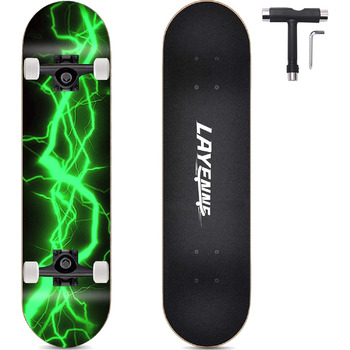 Скейтборд LAYENNE Pro Lightning 31x8" 7-шаровий клен ABEC-11 95A – повний компліт з магнієво-алюмінієвими траками, дизайн блискавки, до 150 кг