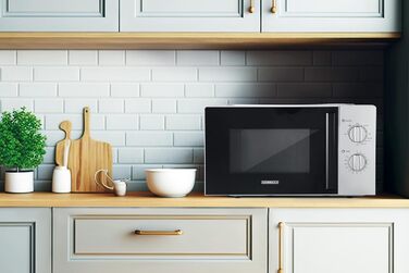 Мікрохвильова піч HEINRICHS, компактна мікрохвильова піч, об'єм 20 л, 9 рівнів потужності, в т.ч. таймер 35 хв., функція розморожування, внутрішнє освітлення, поворотний стіл на 360, з функцією гриля, потужність 1000 Вт, Heinrich's (срібло)