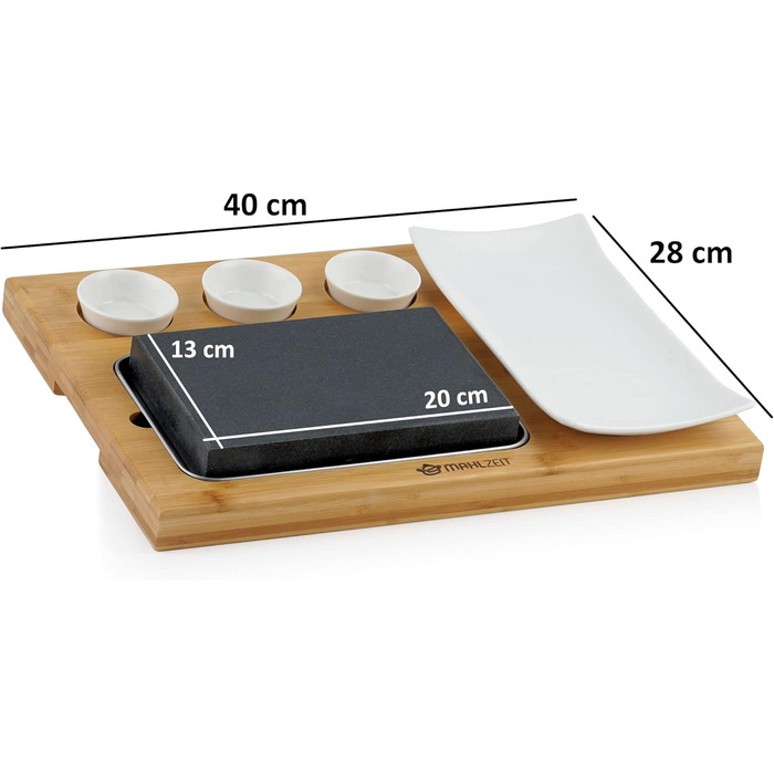 Набір страв Лавовий камінь (7 предметів) Набір з гарячим каменем, тарілками та мисками для занурення на практичній дерев'яній дошці Стейк Стоун, Стейк Стоун, Гарячий кам'яний стейк, Гриль Стоун модель 2 7 шт.