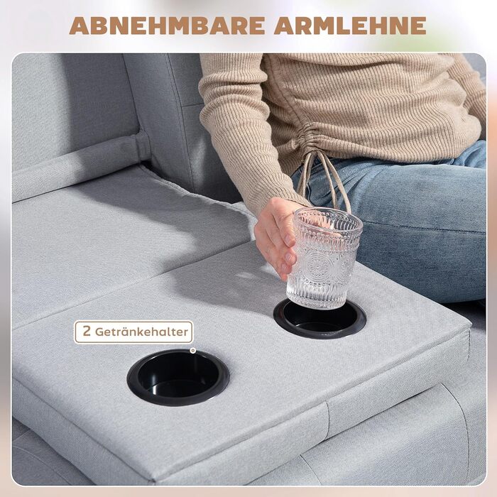 Розкладний диван HOMCOM, 3-місний диван, розкладний диван з розкладним столиком, підставка для чашок, диван-ліжко з лляним виглядом, гостьове ліжко-ліжко для вітальні, світло-сірий, 181Д x 77Ш x 78В см