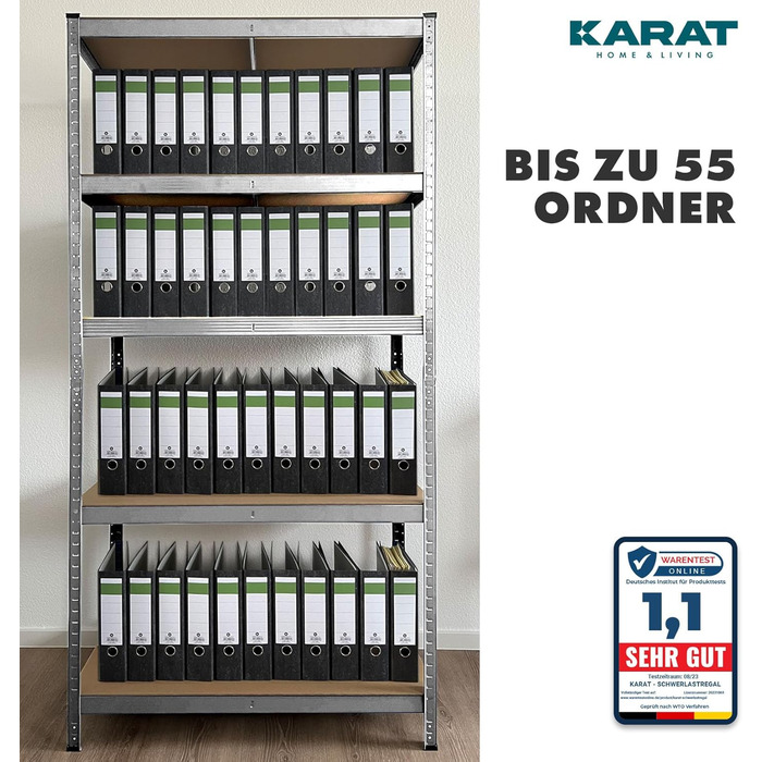 Надміцний стелаж KARAT, 180 x 90 x 60 см, безболтовий стелаж, підвальний стелаж, металевий стелаж - виготовлений зі сталі - 5 регульованих полиць (оцинкованих) 180 x 90 x 60 см сріблястий