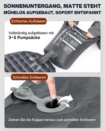 Килимок для сну HIKENTURE 6.2 R-value, надлегкий, товщина 8 см, надувний килимок для сну, кемпінговий повітряний матрац, невеликий розмір у упаковці, 4 сезони, килимок для сну для кемпінгу, відпочинку на природі, походів, сірий 198 см