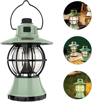 Зносостійкий акумуляторний наметовий ліхтар Toyvian з ручкою, портативний кемпінговий ліхтар для професійного освітлення наметів на відкритому повітрі, зелений