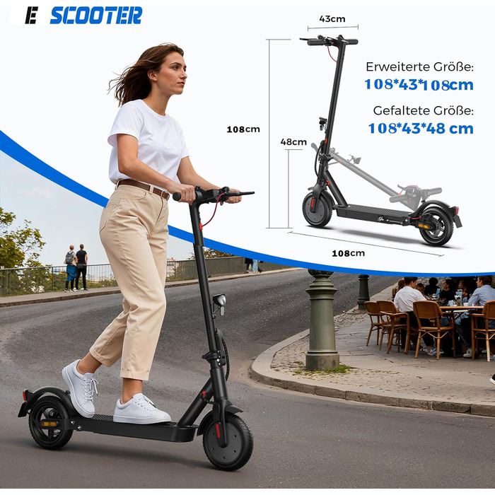 Електросамокат з дозволом на використання в дорожніх умовах, 10/8,5-дюймовий електросамокат, пікова потужність 500 Вт, максимальний запас ходу 40/30 км, подвійне гальмо та амортизація, підключення до додатку, складаний 3S, світлодіодне світло та світловід