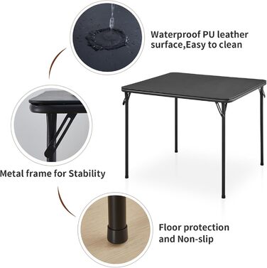 Складаний стіл BOOSDEN, багатофункціональний стіл, складний стіл для кемпінгу, саду, балкону, обідньої зони, 80 см x 80 см x 70 см, чорний