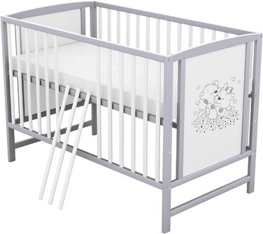 Дитяче ліжечко Baby Delux 60x120 біло-сіре з матрацом ведмежий мотив з перекладинами