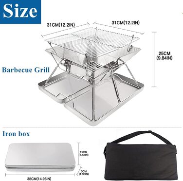 Портативна дров&39яна піч з нержавіючої сталі KAHEIGN, складна гриль-гриль для барбекю, нержавіюча сталь з сумкою для перенесення, кемпінгу, пікніків та барбекю