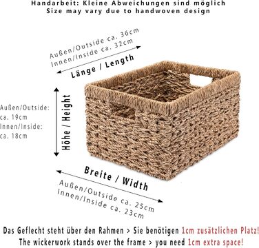 Кошик для зберігання Decorasian, полиця-кошик, плетений з морської трави - дуже стійкий - MM (36 см x 25 см x 19 см) Натуральний