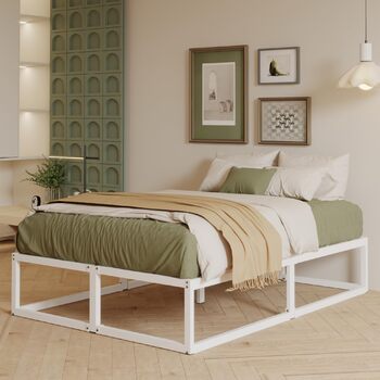 Каркас ліжка EMODA 120 x 200 см з рейковою основою, двоспальне ліжко заввишки 36 см, багато місця для зберігання, міцне металеве ліжко, легке складання, безшумне, біле 120 x 200 см