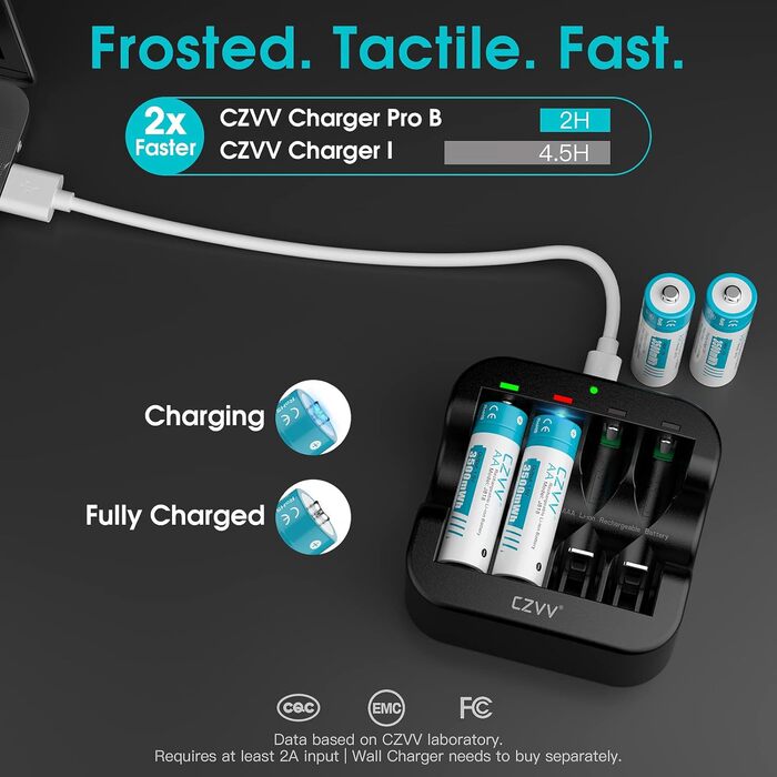 Акумуляторні літієві батарейки типу АА 1,5 В - Висока ємність 3500 мВтгод - 1300 циклів зарядки - 4 шт. з зарядним пристроєм з РК-дисплеєм, швидка зарядка за 2 години, низький саморозряд (чорні) 4 шт. зарядний пристрій з РК-дисплеєм чорного кольору