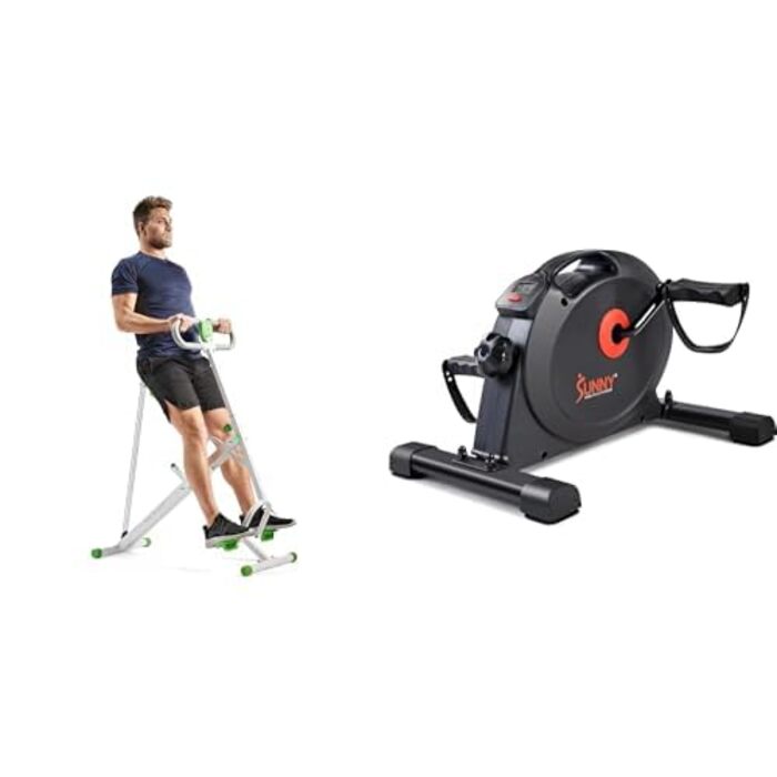 Комплект Sunny Health & Fitness смарт-мінівелотренажер для рук і ніг під стіл та тренажер Row-N-Ride для присідань і сідниць кардіо для всього тіла з регульованим опором