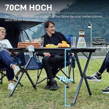 Складаний кемпінговий стіл EVER ADVANCED, алюміній, 120x70 см, вантажопідйомність 100 кг, зсувна стільниця для 4-6 осіб, складаний стіл із сумкою для перенесення для кемпінгу, пікніків, саду, балкону, темно-сірий