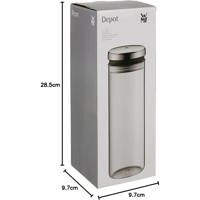 Скляна банка WMF Depot 1,5 л, висота 28,5 см, з кришкою. Банка для кави, чаю, круп, цукру, борошна ідеальна для зберігання сипучих продуктів з широкою горловиною, 1,5 л