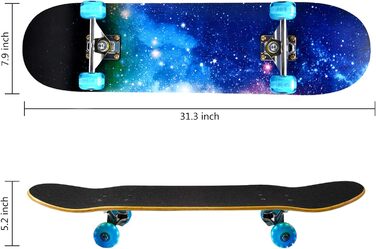 Повний скейтборд Rampage Plain Third 78.7 x 20.3 см - 7-шарова дека з канадського клена, Double Kick увігнута, ABEC-3 підшипники, 50 мм PU колеса, для дітей, підлітків та дорослих, синій дизайн