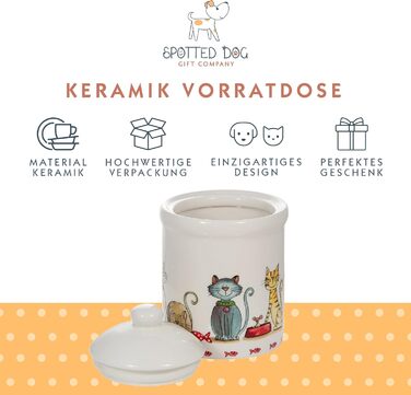 Керамічна банка для зберігання Spotted Dog Gift Company, керамічна банка з кришкою, контейнер для зберігання, банка для зберігання з котячим мотивом, кухонний декор з котом, кухонний аксесуар та подарунок для любителів котів