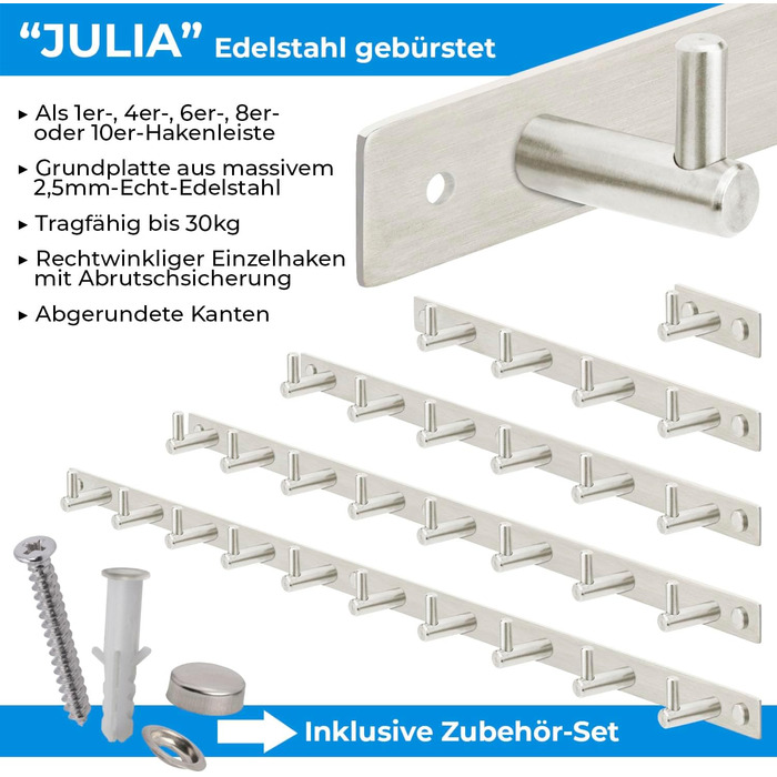 Гачок рейкова вішалка НЕРЖАВІЮЧА СТАЛЬ шліфована Гардеробна рейкова вішалка з гачками 1/4/6/8/10 Настінні гачки Настінна вішалка,