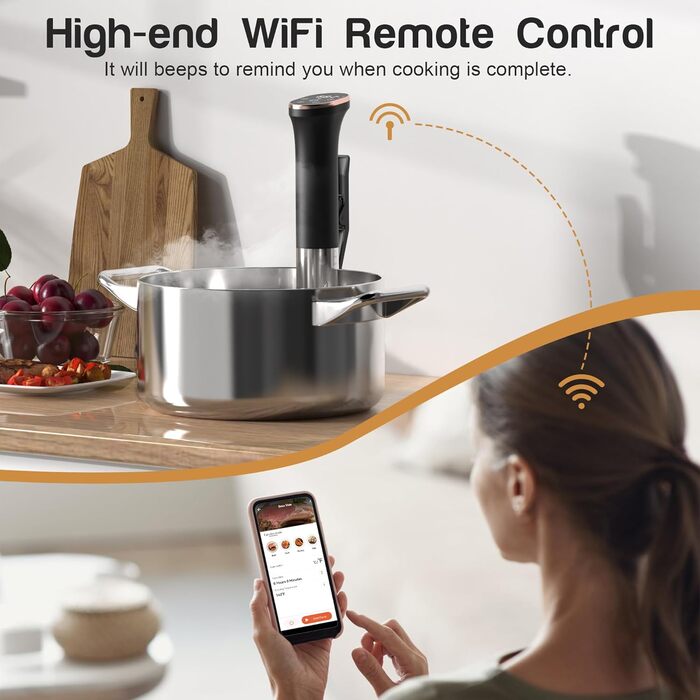 Кухонна палиця Керування додатком Wi-Fi (2.4G WiFi) 1400 Вт Sous-Vide Stick 10-90C, таймер 1-99 хв Циркуляція на 360 Паличка для плити Suvide з магнітом Souse Vide