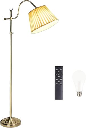 12W LED Floor Lamp Regulable with Remote Control, White Fabric Lamp Lamp, Retro Metal Copper Floor Lamp for Bedroom Office Office Hotel, E27 Socket Max 60W, 12W LED Floor Lamp Regulable with Remote Control, White Fabric Lamp Lamp, Retro Metal Copper Floor