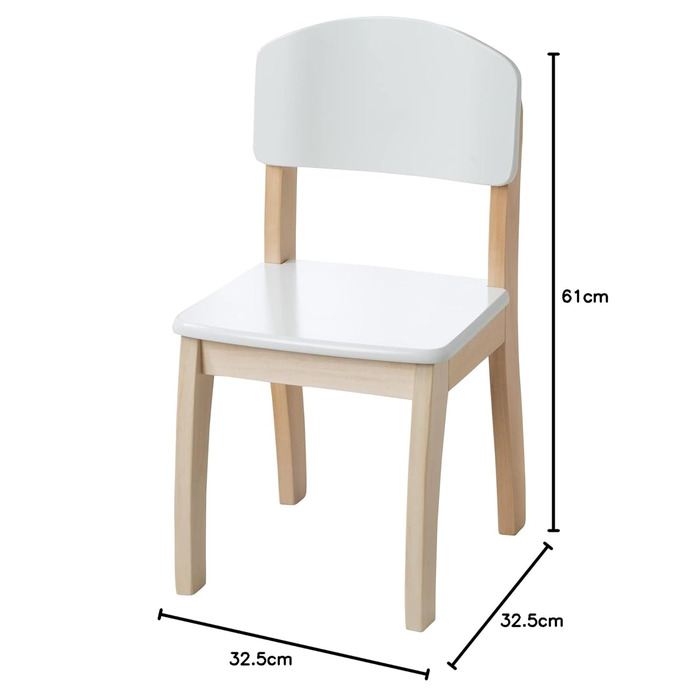 Дитячий стілець, стілець зі спинкою для дітей, біле лаковане дерево, 61,5 x 33 x 33,5 см, висота сидіння 31,5 см 50778WE природа /