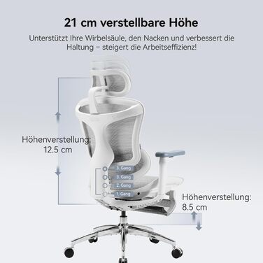 Ергономічне офісне крісло SIHOO з динамічною поперековою підтримкою, 3D-підлокітниками та регульованою спинкою, підставкою для ніг для додаткового комфорту, стільце для домашнього офісу, Doro C300 біло-біла основа з підставкою для ніг
