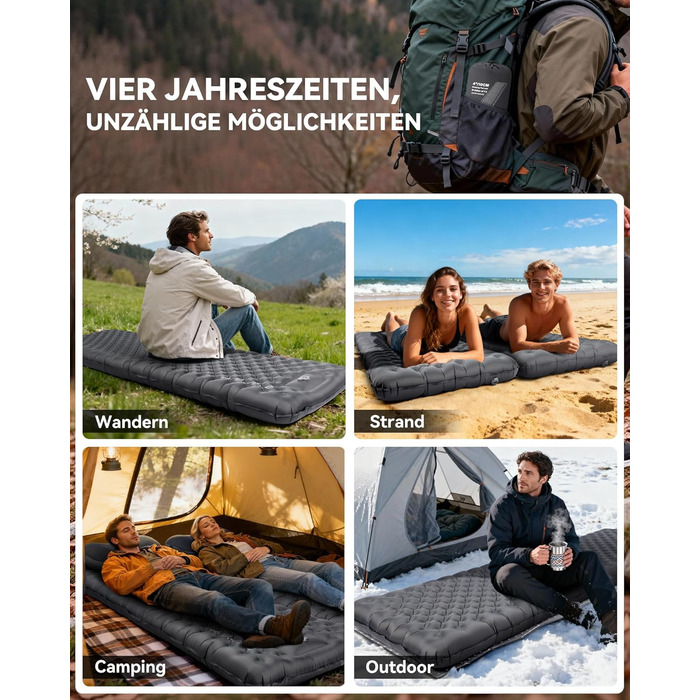Килимок для кемпінгу HIKENTURE, R-значення 7.3, з ножним насосом, надтовстий килимок для сну 10 см, 210x64 см, теплий килимок для сну/надувний матрац, невеликий розмір у упаковці, 4 сезони для активного відпочинку, походів, наметів